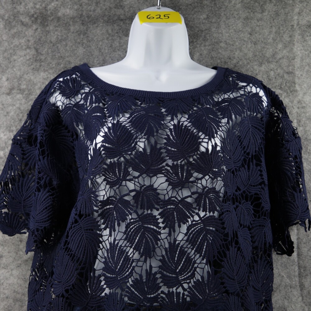 Lilly Pulitzer Shirt Top Womens Small Dark Blue Palm Tree Lace Open Knit - Picture 2 of 10